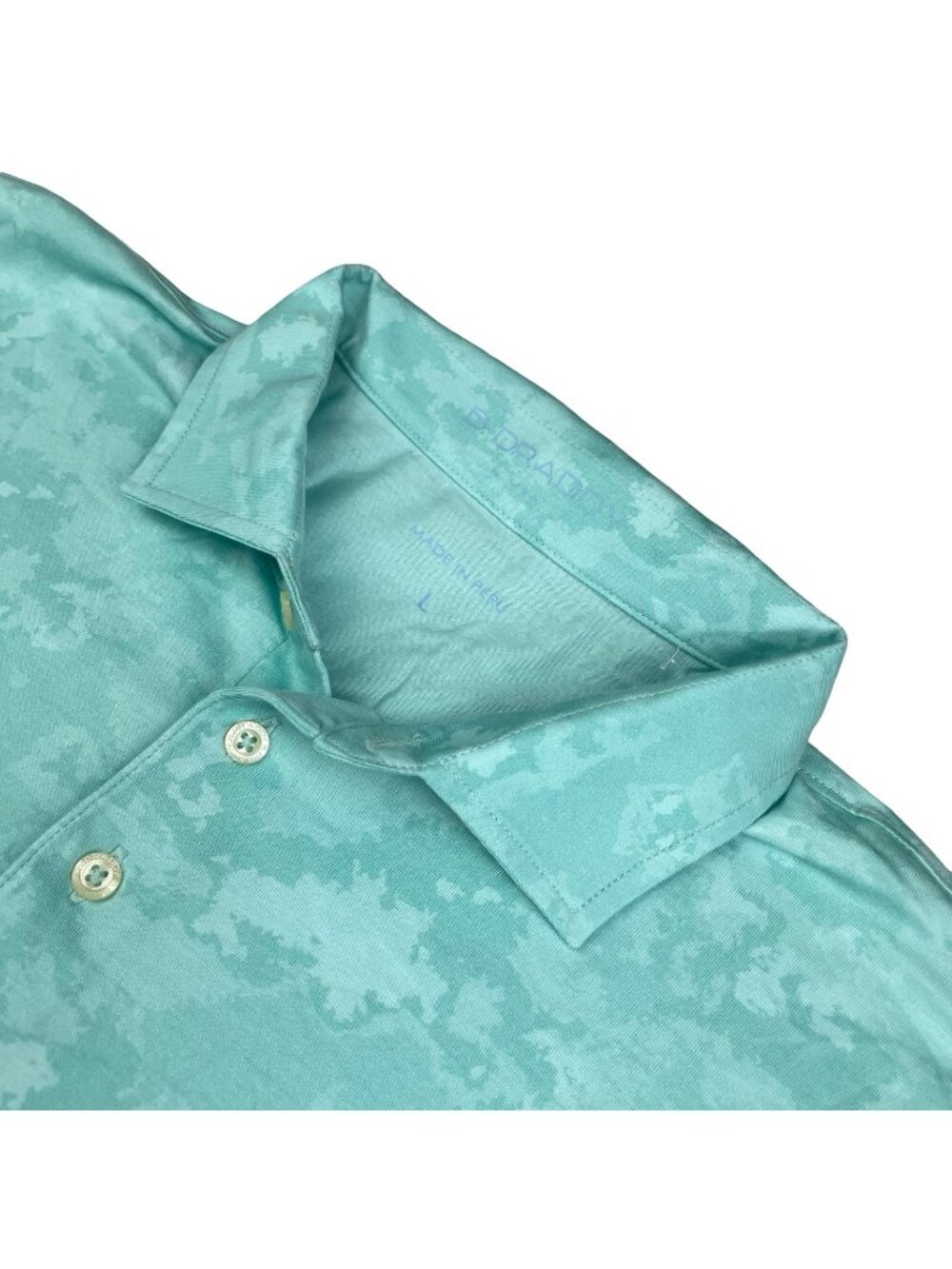 B.Draddy Men’s 100% Pima Cotton S/S Polo Shirt Pastel Blue Camouflage • Large